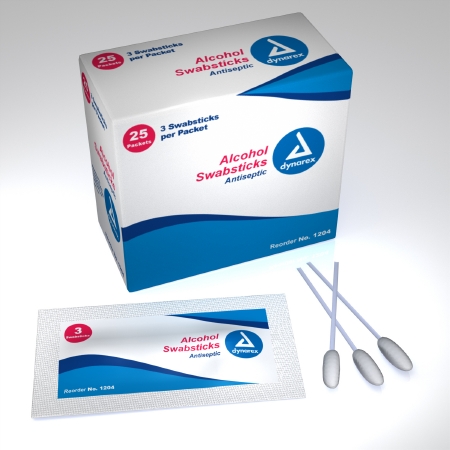 Swabsticks Alcohol 3'S Impregnated Dynarex® 70% Strength Isopropyl Alcohol Individual Packet (25/BX 10BX/CS) by Dynarex Corporation  ID 1204